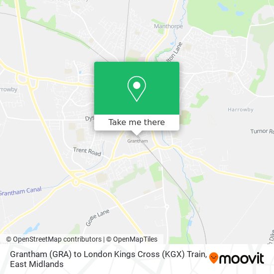 Grantham (GRA) to London Kings Cross (KGX) Train map