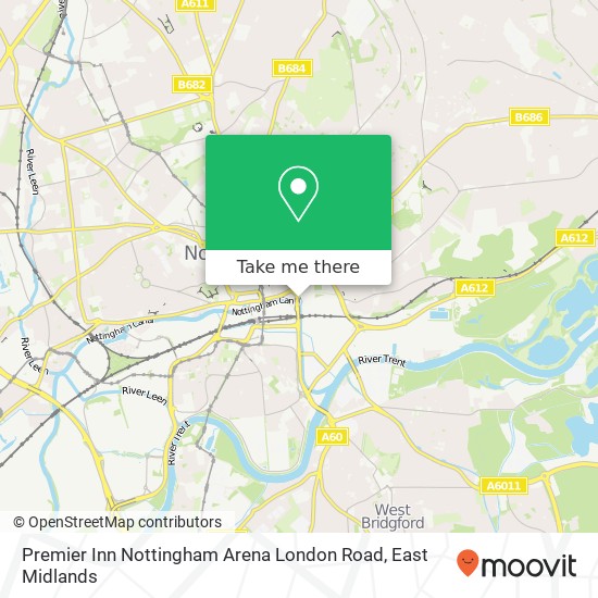 Premier Inn Nottingham Arena London Road map