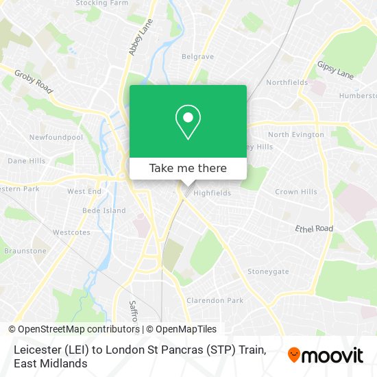 Leicester (LEI) to London St Pancras (STP) Train map