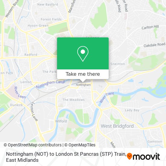 Nottingham (NOT) to London St Pancras (STP) Train map