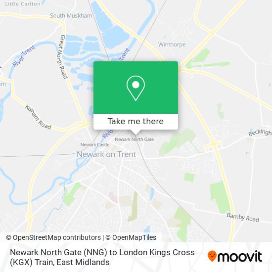 Newark North Gate (NNG) to London Kings Cross (KGX) Train map