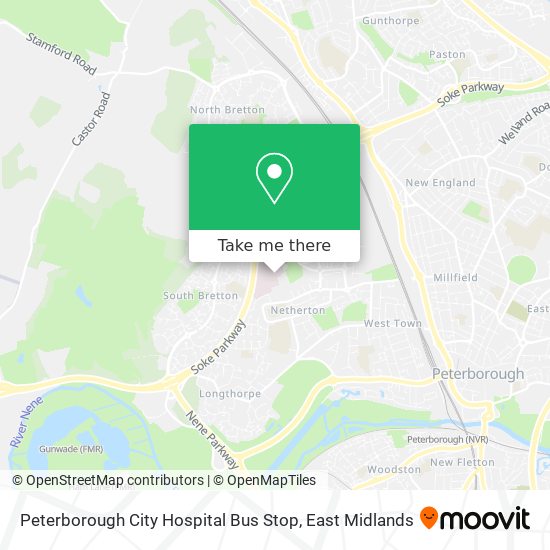Peterborough City Hospital Bus Stop map