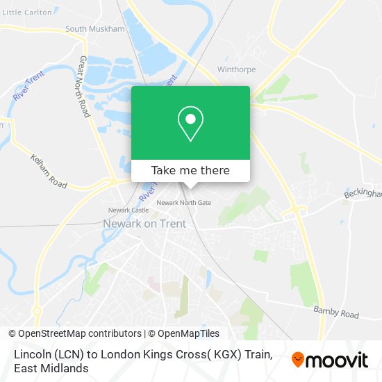 Lincoln (LCN) to London Kings Cross( KGX) Train map