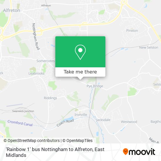 'Rainbow 1' bus Nottingham to Alfreton map