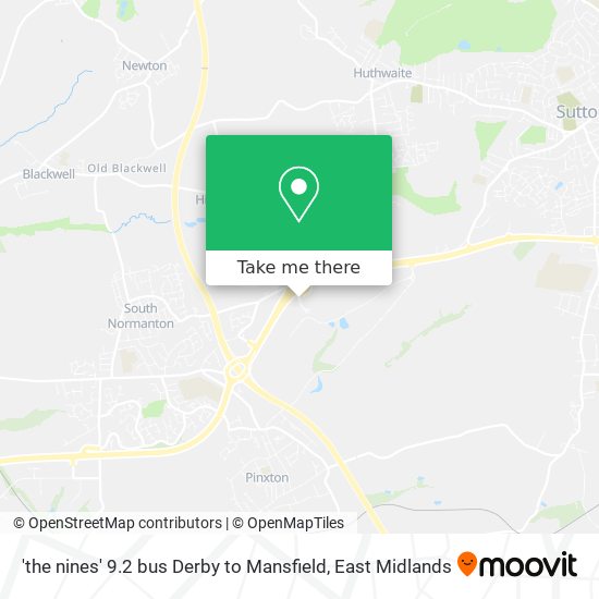 'the nines' 9.2 bus Derby to Mansfield map