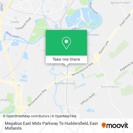 Megabus East Mids Parkway To Huddersfield map