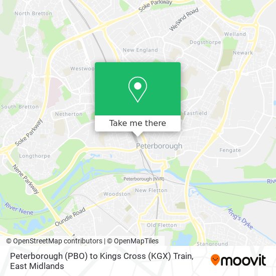 Peterborough (PBO) to Kings Cross (KGX) Train map