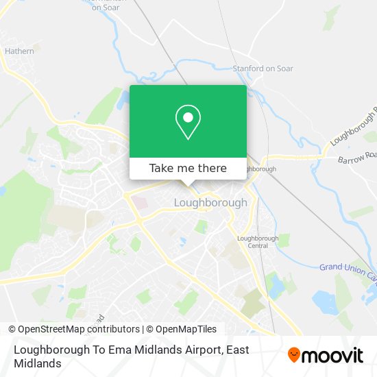 Loughborough To Ema Midlands Airport map
