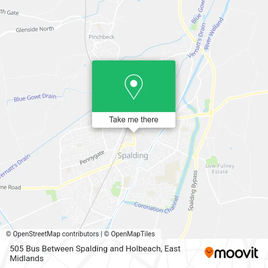 505 Bus Between Spalding and Holbeach map