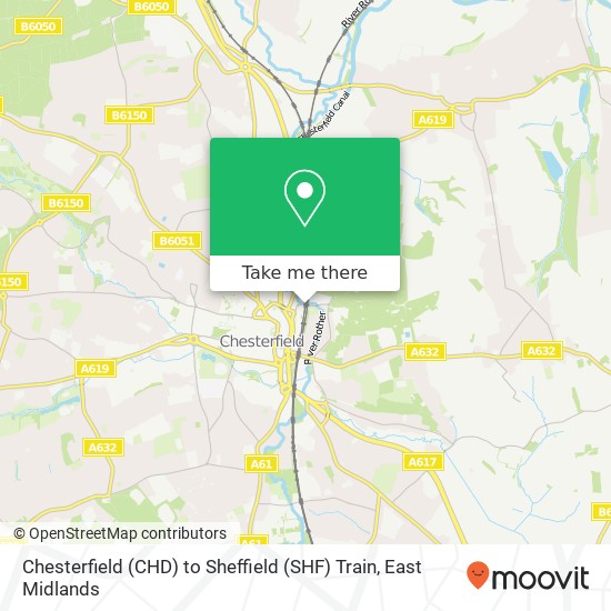 Chesterfield (CHD) to Sheffield (SHF) Train map