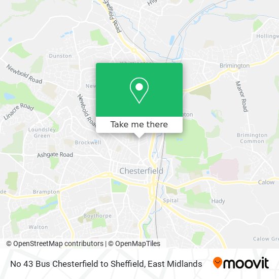No 43 Bus Chesterfield to Sheffield map