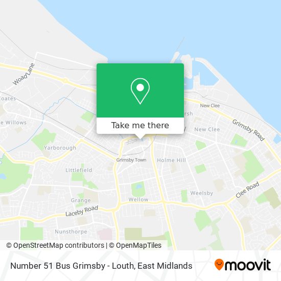 Number 51 Bus Grimsby - Louth map