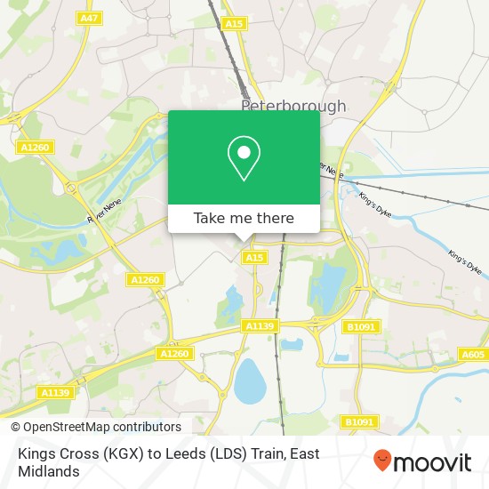 Kings Cross (KGX) to Leeds (LDS) Train map