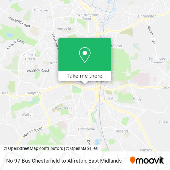 No 97 Bus Chesterfield to Alfreton map
