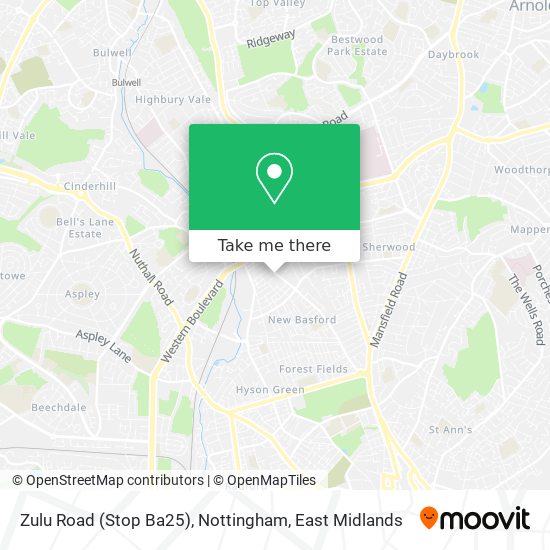 Zulu Road (Stop Ba25), Nottingham map