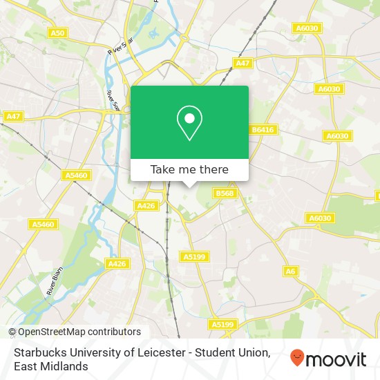 Starbucks University of Leicester - Student Union, Mayor's Walk Leicester Leicester LE1 7 map