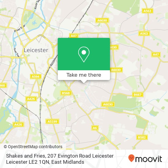 Shakes and Fries, 207 Evington Road Leicester Leicester LE2 1QN map
