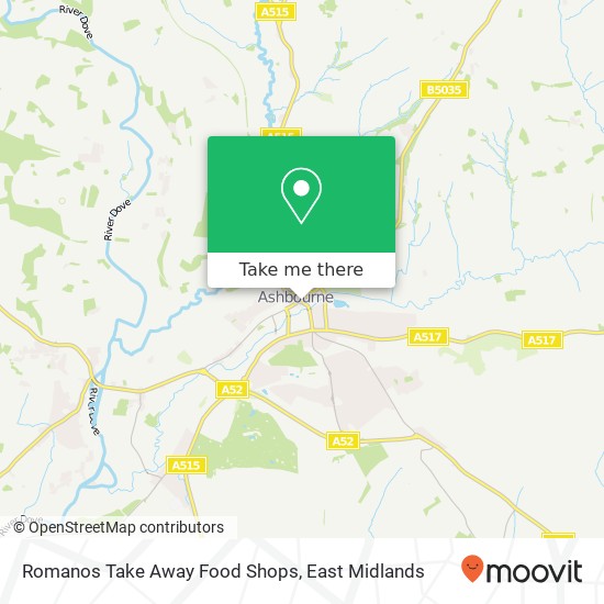 Romanos Take Away Food Shops, 9 Dig Street Ashbourne Ashbourne DE6 1 map