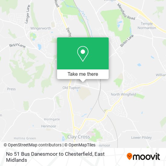 No 51 Bus Danesmoor to Chesterfield map