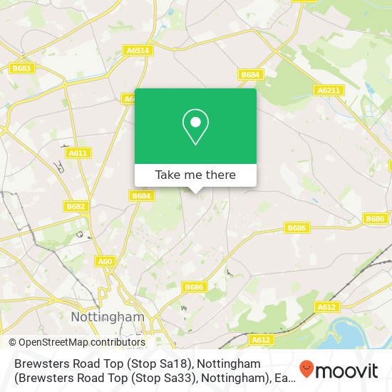 Brewsters Road Top (Stop Sa18), Nottingham (Brewsters Road Top (Stop Sa33), Nottingham) map