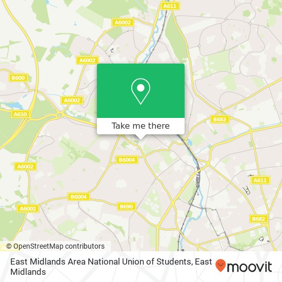 East Midlands Area National Union of Students map