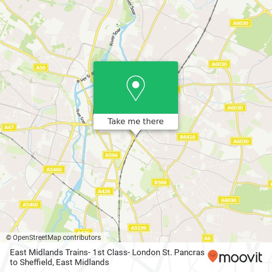 East Midlands Trains- 1st Class- London St. Pancras to Sheffield map