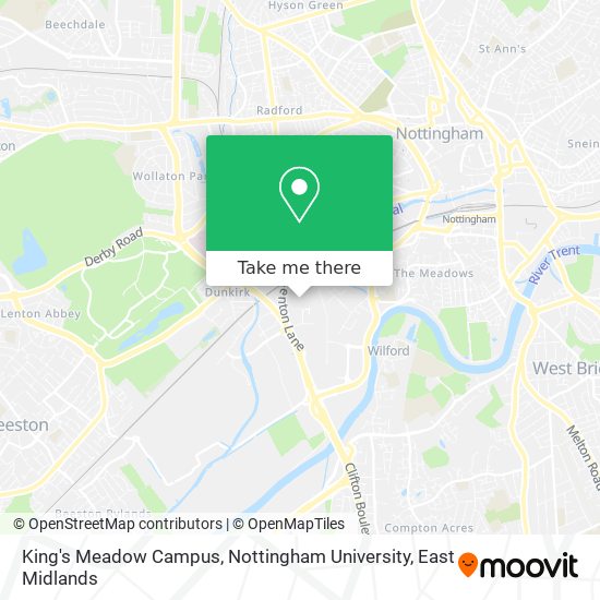 King's Meadow Campus, Nottingham University map