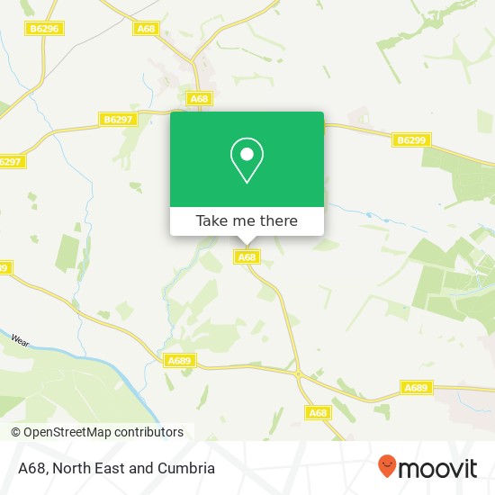 A68, Tow Law Bishop Auckland map