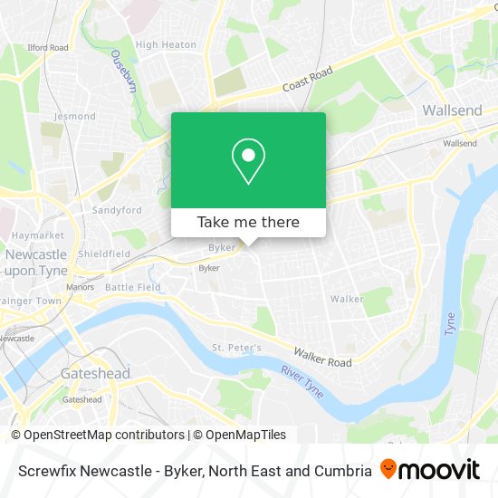 Screwfix Newcastle - Byker map