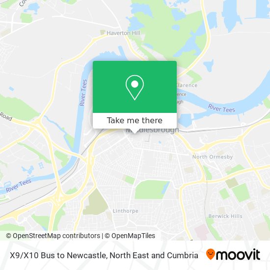 X9/X10 Bus to Newcastle map