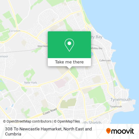 308 To Newcastle Haymarket map