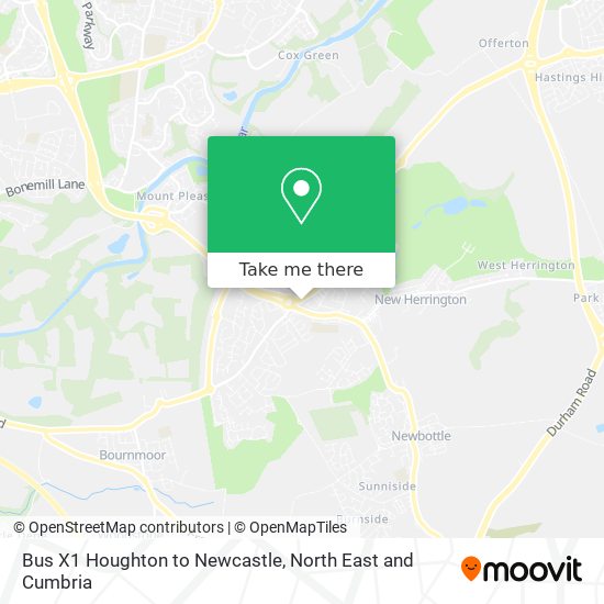Bus X1 Houghton to Newcastle map