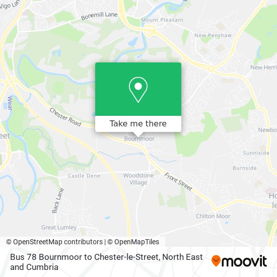 Bus 78 Bournmoor to Chester-le-Street map
