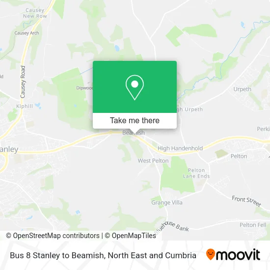 Bus 8 Stanley to Beamish map