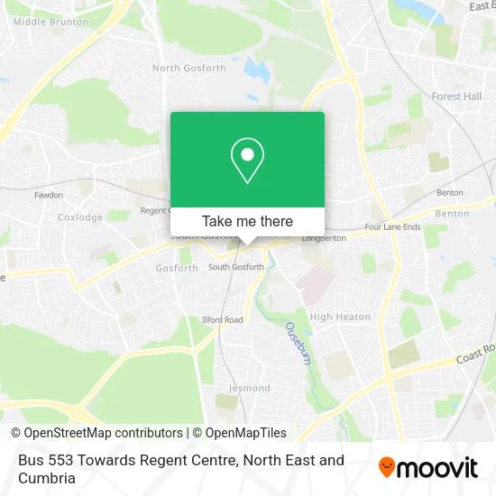 Bus 553 Towards Regent Centre map
