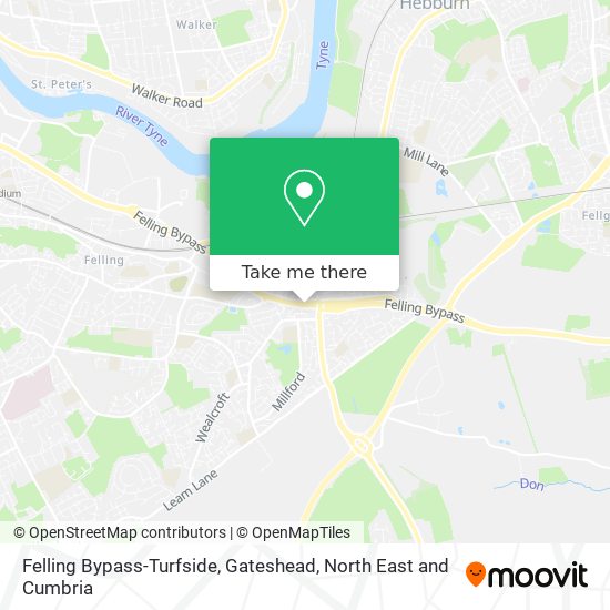 Felling Bypass-Turfside, Gateshead map