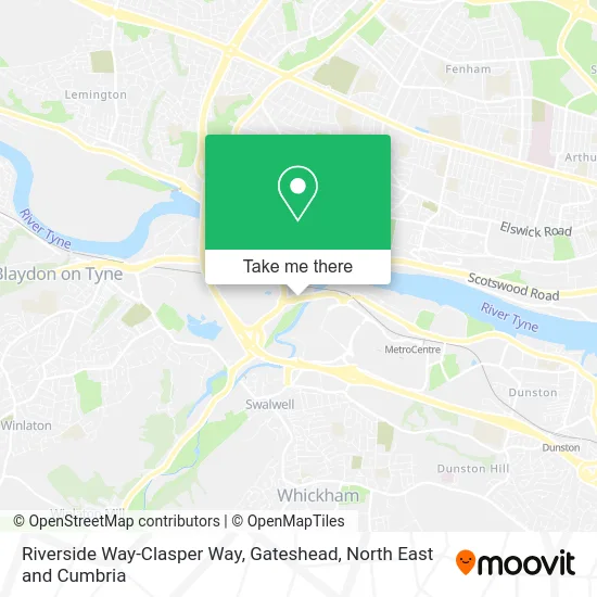 Riverside Way-Clasper Way, Gateshead map