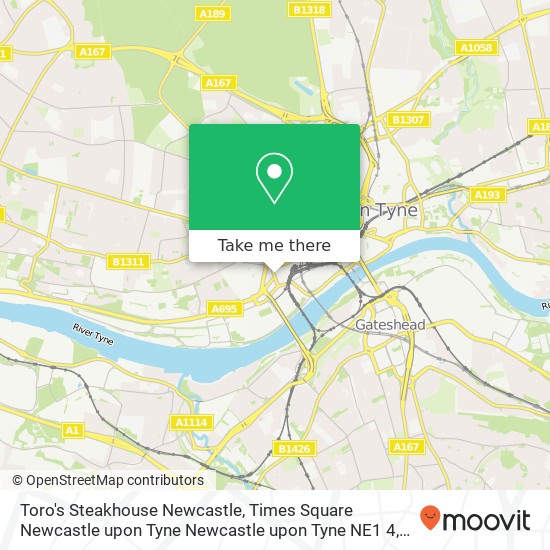 Toro's Steakhouse Newcastle, Times Square Newcastle upon Tyne Newcastle upon Tyne NE1 4 map