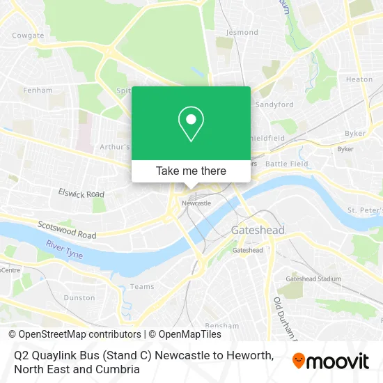 Q2 Quaylink Bus (Stand C) Newcastle to Heworth map