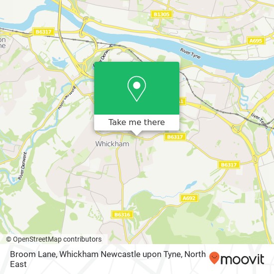 Broom Lane, Whickham Newcastle upon Tyne map