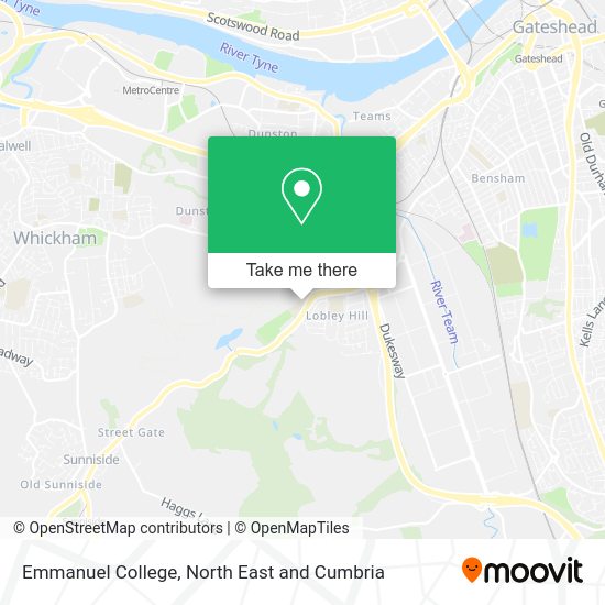 How to get to Emmanuel College in Gateshead by bus, underground or train?