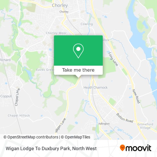 Wigan Lodge To Duxbury Park map