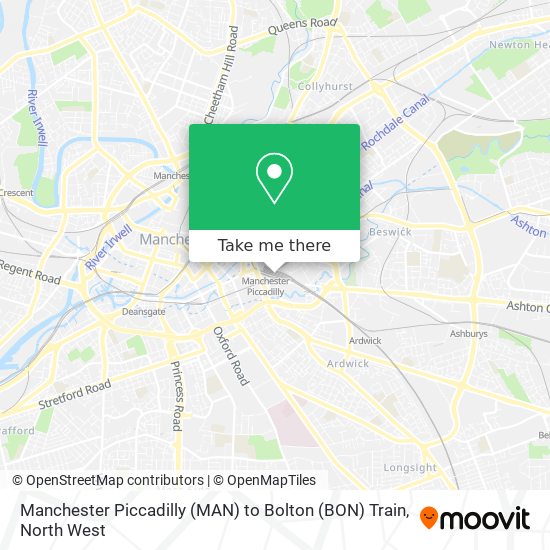 Manchester Piccadilly (MAN) to Bolton (BON) Train map