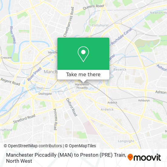 Manchester Piccadilly (MAN) to Preston (PRE) Train map