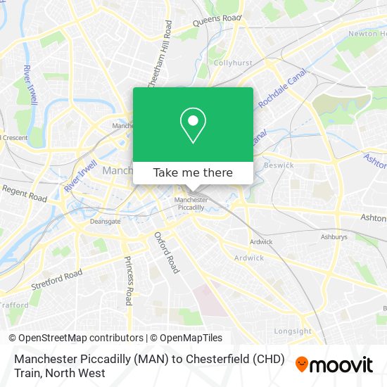 Manchester Piccadilly (MAN) to Chesterfield (CHD) Train map