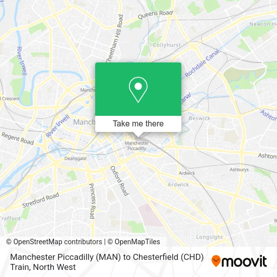 Manchester Piccadilly (MAN) to Chesterfield (CHD) Train map
