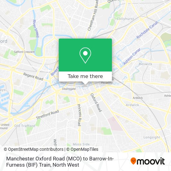 Manchester Oxford Road (MCO) to Barrow-In-Furness (BIF) Train map
