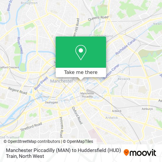 Manchester Piccadilly (MAN) to Huddersfield (HUD) Train map