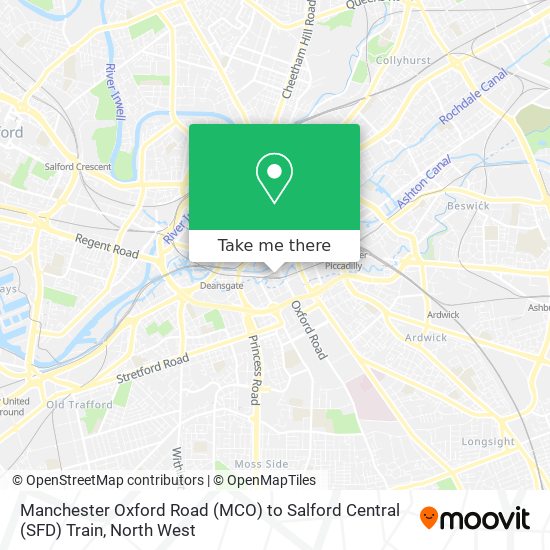 Manchester Oxford Road (MCO) to Salford Central (SFD) Train map