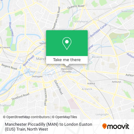 Manchester Piccadilly (MAN) to London Euston (EUS) Train map